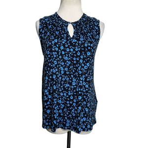 Banana Republic black blue floral sleeveless blouse size Small